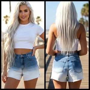 Vtg 90s NY&Co bleach dip ombre high waist side slits booty jean shorts 8 NWOT